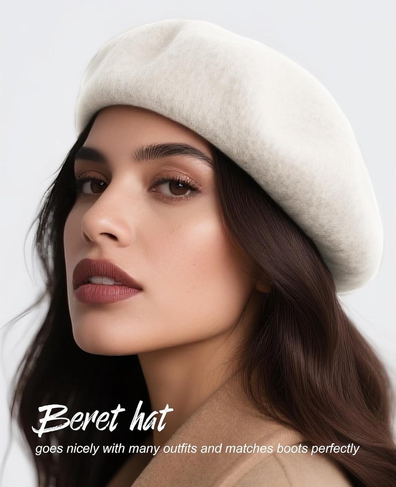 Sumolux Women Beret Hat Wool Vintage French Solid Color Classic Winter Cap - Image 5